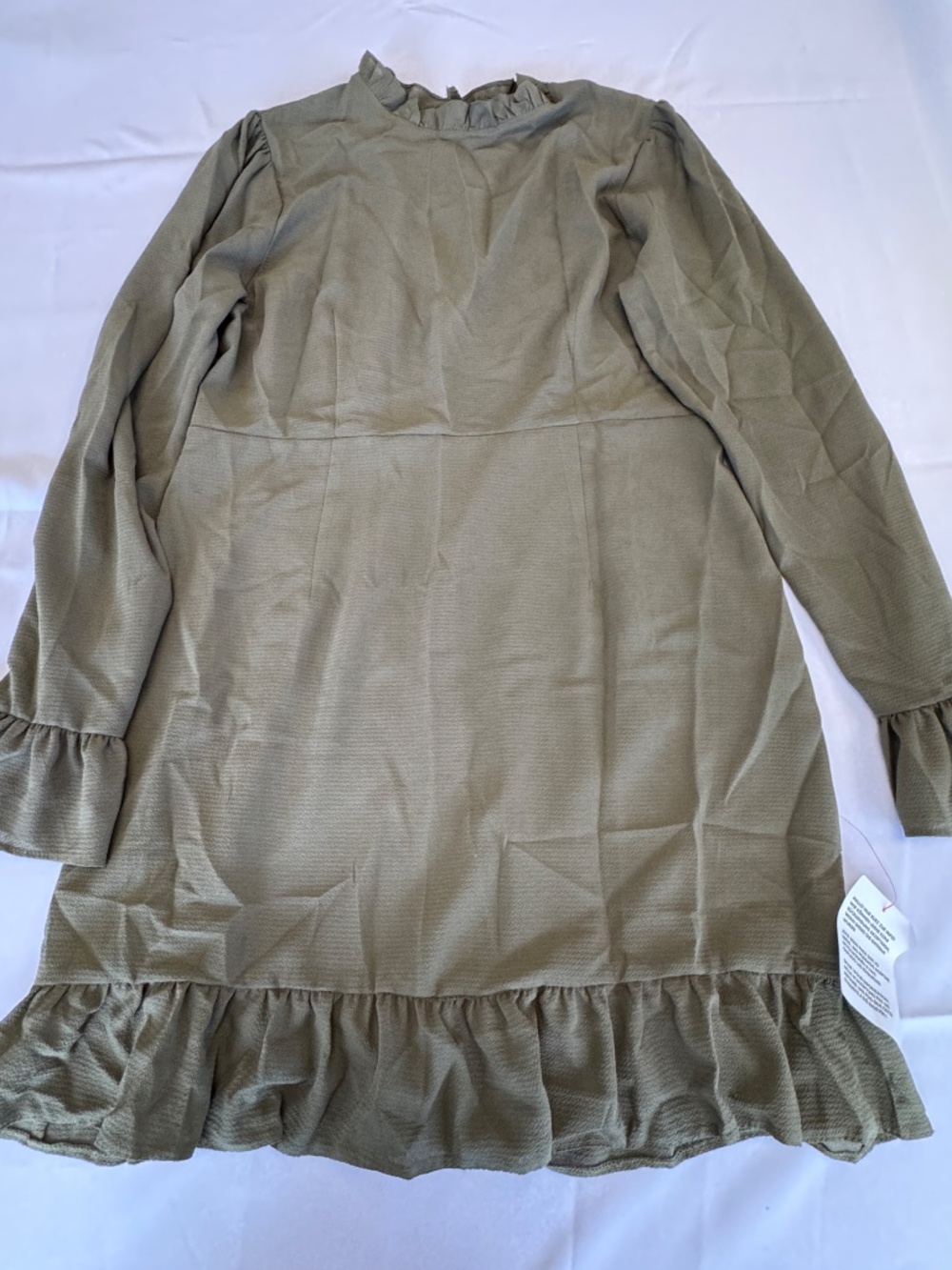 ASOS Olive Green High Neck Long Sleeve Mini Ruffle Dress Size 12 - Picture 5 of 11
